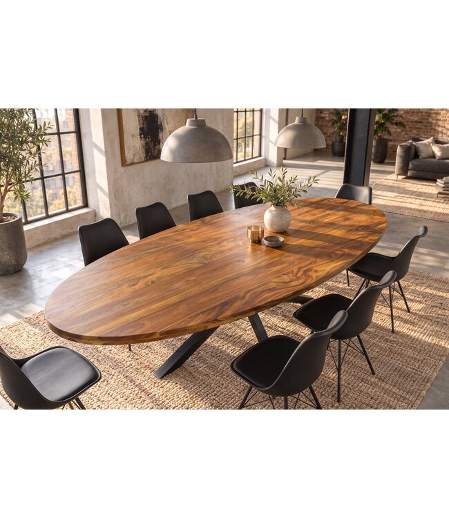 Invicta Interior Eettafel GALAXIE 240cm ovaal sheesham hout bruin steen afwerking met zwart sterren frame - 48199