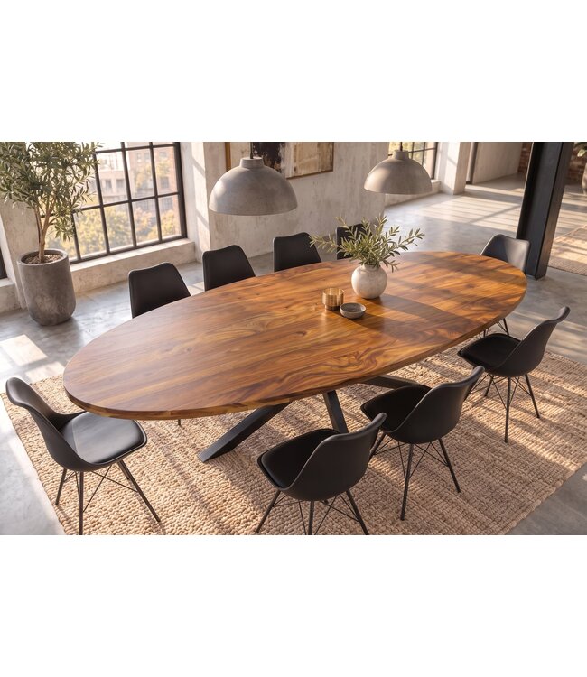 Invicta Interior Eettafel GALAXIE 240cm ovaal sheesham hout bruin steen afwerking met zwart sterren frame - 48199