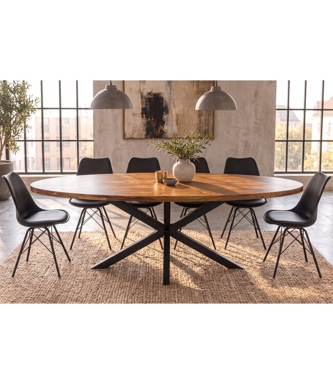 Invicta Interior Eettafel GALAXIE 240cm ovaal sheesham hout bruin steen afwerking met zwart sterren frame - 48199