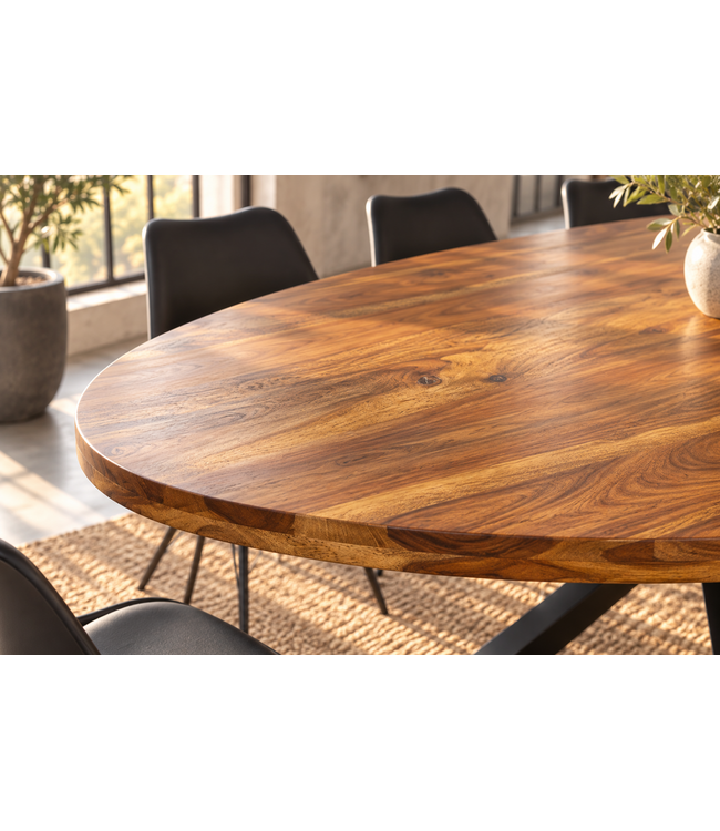 Invicta Interior Eettafel GALAXIE 240cm ovaal sheesham hout bruin steen afwerking met zwart sterren frame - 48199