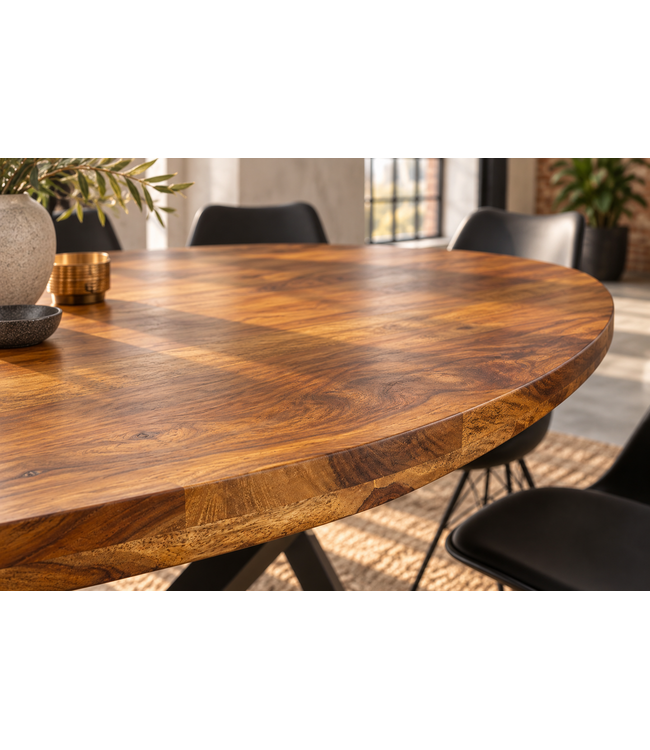 Invicta Interior Eettafel GALAXIE 240cm ovaal sheesham hout bruin steen afwerking met zwart sterren frame - 48199