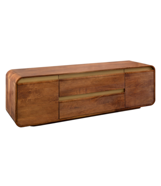 Invicta Interior TV-Meubel MONZA 160cm met kabelmanagement geribbelde voorkant afgeronde hoeken bruin mangohout gouden details - 48835
