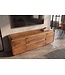 Invicta Interior TV-Meubel MONZA 160cm met kabelmanagement geribbelde voorkant afgeronde hoeken bruin mangohout gouden details - 48835