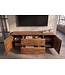 Invicta Interior TV-Meubel MONZA 160cm met kabelmanagement geribbelde voorkant afgeronde hoeken bruin mangohout gouden details - 48835