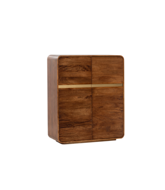 Invicta Interior Highboard MONZA 120cm geribbelde voorkant afgeronde hoeken mangohout bruin met gouddetails - 48836