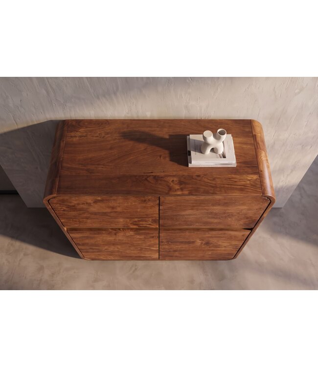Invicta Interior Highboard MONZA 120cm geribbelde voorkant afgeronde hoeken mangohout bruin met gouddetails - 48836