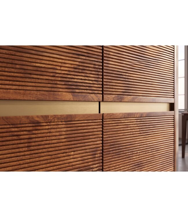 Invicta Interior Highboard MONZA 120cm geribbelde voorkant afgeronde hoeken mangohout bruin met gouddetails - 48836