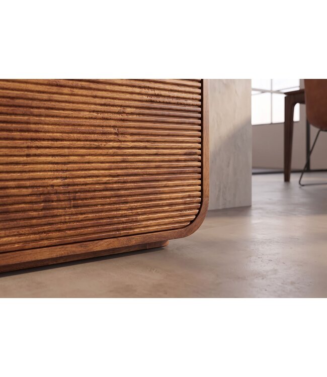 Invicta Interior Highboard MONZA 120cm geribbelde voorkant afgeronde hoeken mangohout bruin met gouddetails - 48836