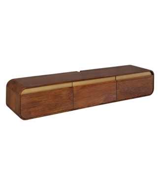 Invicta Interior TV-Meubel MONZA 160cm met kabelmanagement hangend geribd front bruin mangowood gouddetails - 48837