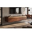 Invicta Interior TV-Meubel MONZA 160cm met kabelmanagement hangend geribd front bruin mangowood gouddetails - 48837