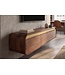 Invicta Interior TV-Meubel MONZA 160cm met kabelmanagement hangend geribd front bruin mangowood gouddetails - 48837