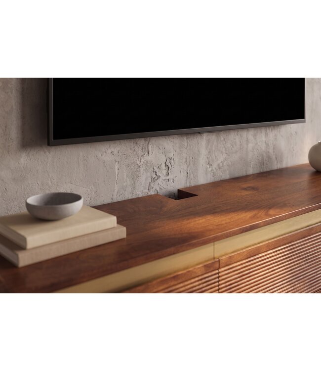 Invicta Interior TV-Meubel MONZA 160cm met kabelmanagement hangend geribd front bruin mangowood gouddetails - 48837
