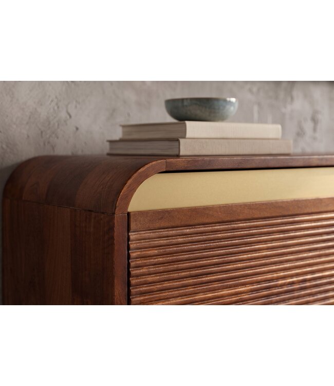 Invicta Interior TV-Meubel MONZA 160cm met kabelmanagement hangend geribd front bruin mangowood gouddetails - 48837