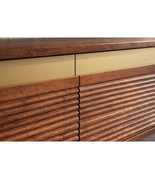 Invicta Interior TV-Meubel MONZA 160cm met kabelmanagement hangend geribd front bruin mangowood gouddetails - 48837