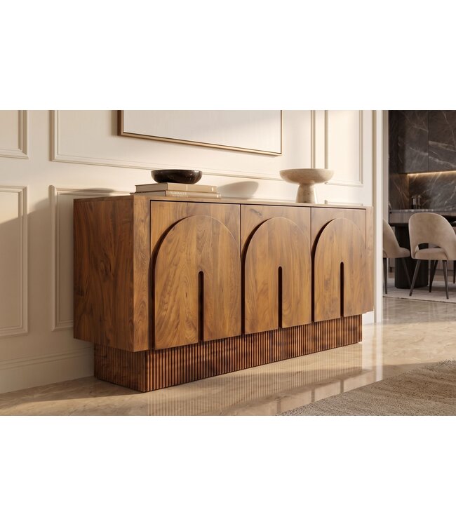 Invicta Interior Dressoir ARCADIA 160cm gebogen front gegroefde voet mangohout bruin - 48840