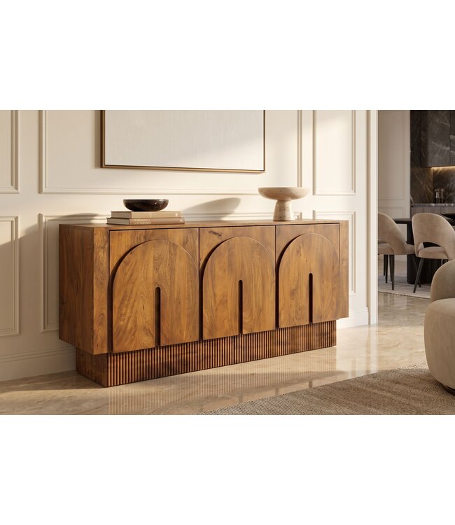Invicta Interior Dressoir ARCADIA 160cm gebogen front gegroefde voet mangohout bruin - 48840