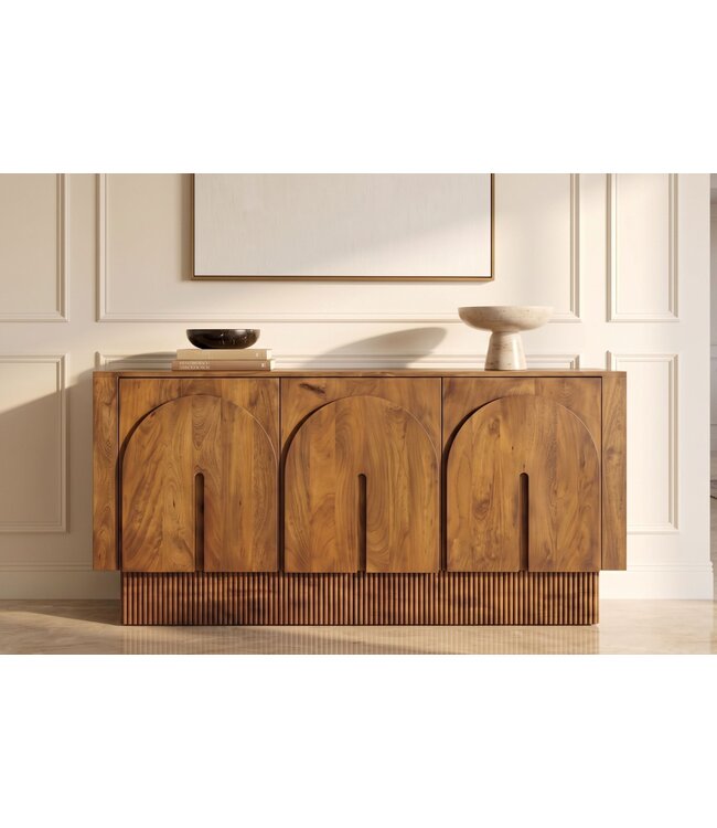 Invicta Interior Dressoir ARCADIA 160cm gebogen front gegroefde voet mangohout bruin - 48840