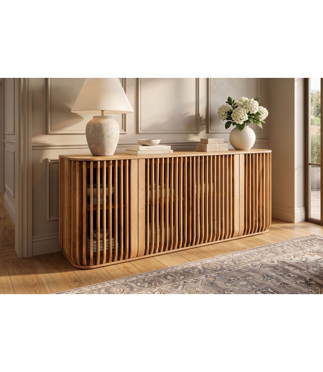 Invicta Interior Dressoir SCULPTURA 170cm open latten front afgeronde hoeken mangohout naturel - 49268