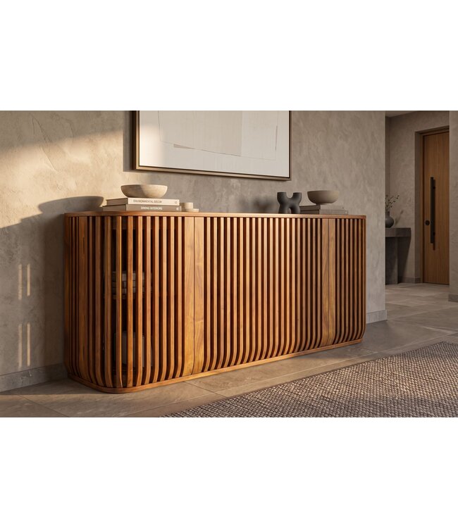 Invicta Interior Dressoir SCULPTURA 170cm open latten front afgeronde hoeken mangohout bruin - 49269
