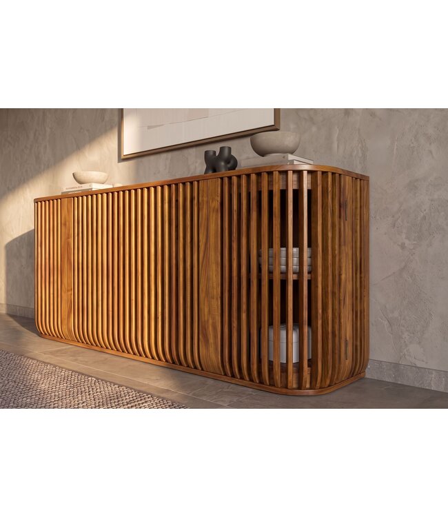 Invicta Interior Dressoir SCULPTURA 170cm open latten front afgeronde hoeken mangohout bruin - 49269