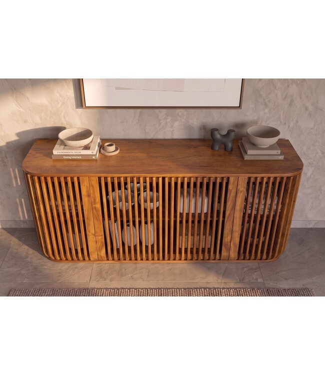 Invicta Interior Dressoir SCULPTURA 170cm open latten front afgeronde hoeken mangohout bruin - 49269