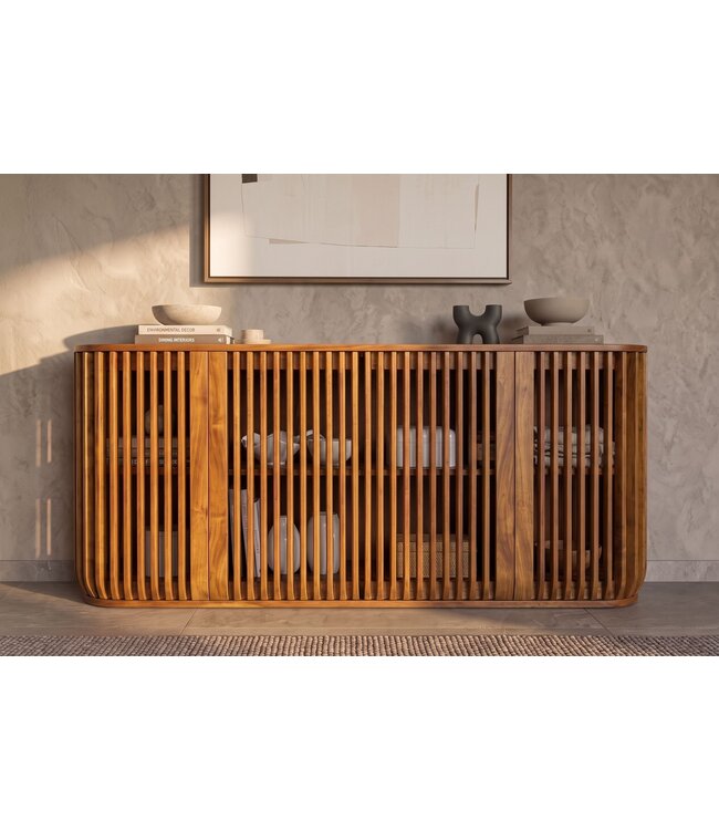 Invicta Interior Dressoir SCULPTURA 170cm open latten front afgeronde hoeken mangohout bruin - 49269