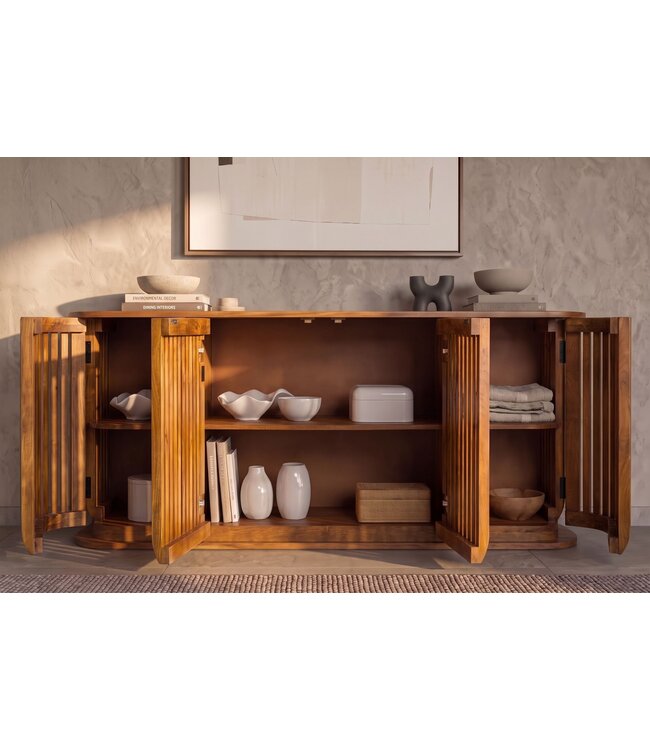Invicta Interior Dressoir SCULPTURA 170cm open latten front afgeronde hoeken mangohout bruin - 49269