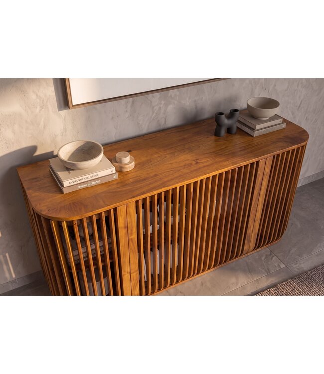 Invicta Interior Dressoir SCULPTURA 170cm open latten front afgeronde hoeken mangohout bruin - 49269