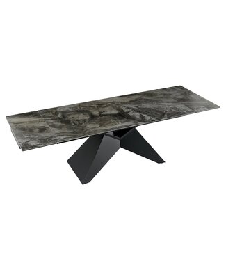 Invicta Interior Uitschuifbare eettafel DIAMOND 180-260cm keramiek taupe met geometrisch zwart ijzeren onderstel - 49270