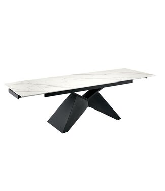 Invicta Interior Eettafel DIAMOND 180-260cm uitschuifbaar keramiek mat wit marmerlook met geometrisch zwart onderstel - 49271