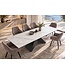 Invicta Interior Eettafel DIAMOND 180-260cm uitschuifbaar keramiek mat wit marmerlook met geometrisch zwart onderstel - 49271