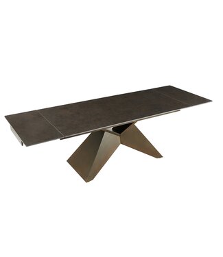 Invicta Interior Eettafel DIAMOND 180-260cm uitschuifbaar ceramic roestlook met geometrisch bronzen ijzeren onderstel - 49272