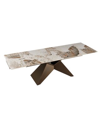Invicta Interior Uitschuifbare eettafel DIAMOND 180-260cm pandora keramiek wit bruin met geometrische bronzen ijzeren voet - 49273