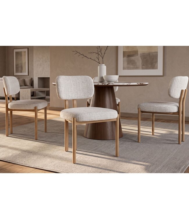 Invicta Interior Stoel BELLANO chenille crèmekleurig beige met eikenkleurige metalen poten - 49296
