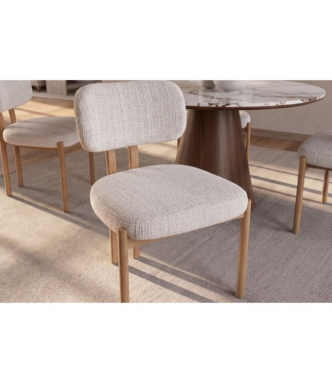 Invicta Interior Stoel BELLANO chenille crèmekleurig beige met eikenkleurige metalen poten - 49296