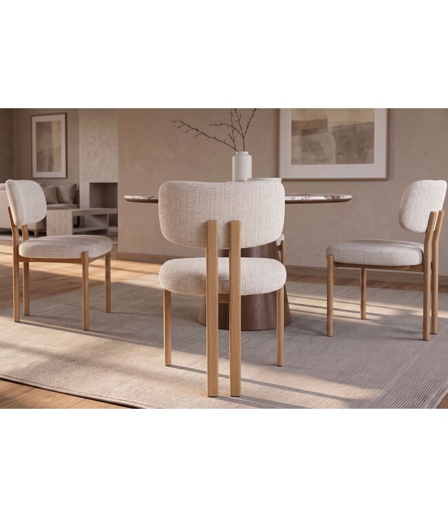 Invicta Interior Stoel BELLANO chenille crèmekleurig beige met eikenkleurige metalen poten - 49296