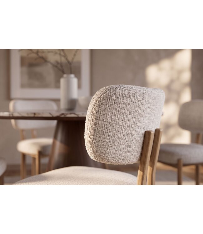 Invicta Interior Stoel BELLANO chenille crèmekleurig beige met eikenkleurige metalen poten - 49296