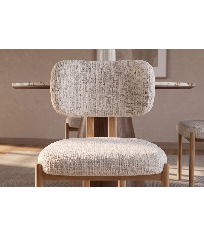 Invicta Interior Stoel BELLANO chenille crèmekleurig beige met eikenkleurige metalen poten - 49296