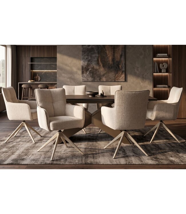 Invicta Interior Draaistoel LUGANO 360° auto-terugkeer met armleuningen 150 kg laadvermogen chenille tweed beige - 49326