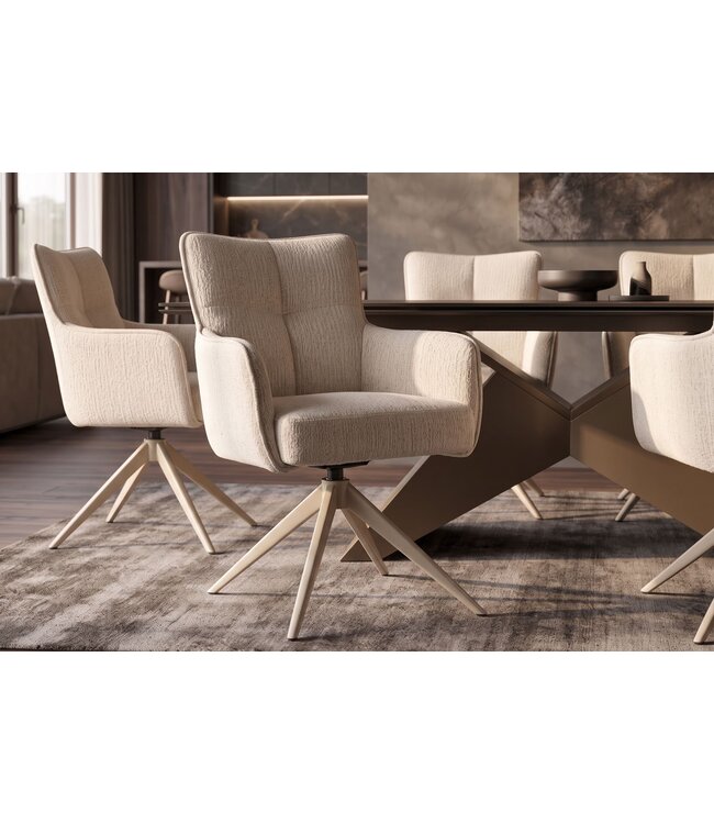 Invicta Interior Draaistoel LUGANO 360° auto-terugkeer met armleuningen 150 kg laadvermogen chenille tweed beige - 49326