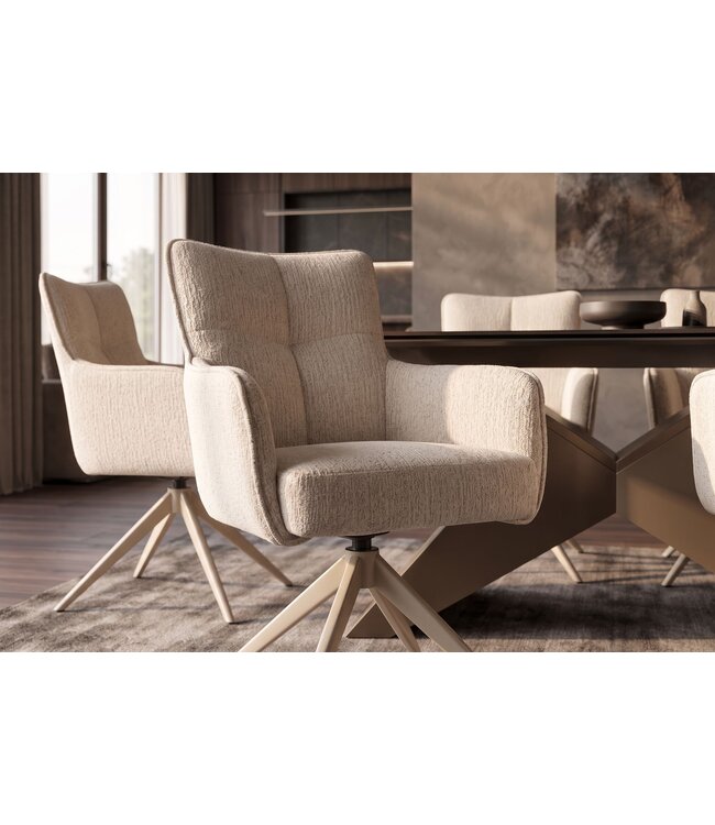 Invicta Interior Draaistoel LUGANO 360° auto-terugkeer met armleuningen 150 kg laadvermogen chenille tweed beige - 49326