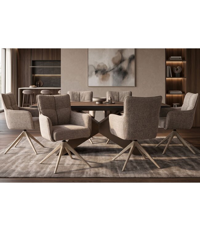 Invicta Interior Draaistoel LUGANO 360° auto-return met armleuningen 150 kg draagvermogen chenille tweed taupe - 49327