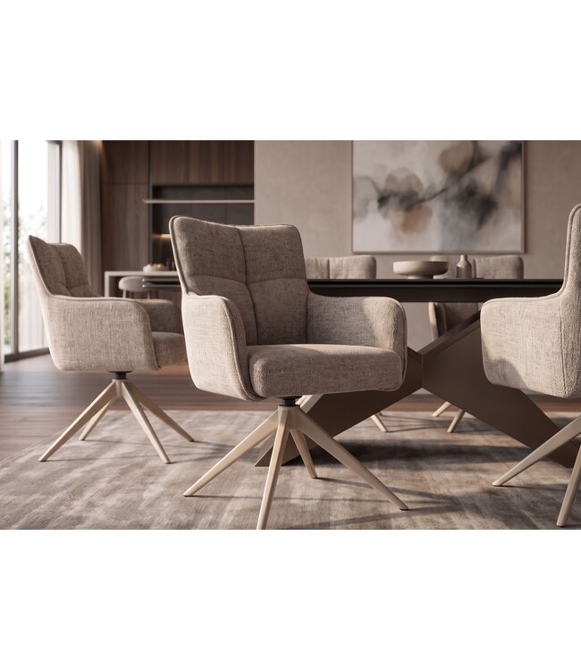 Invicta Interior Draaistoel LUGANO 360° auto-return met armleuningen 150 kg draagvermogen chenille tweed taupe - 49327