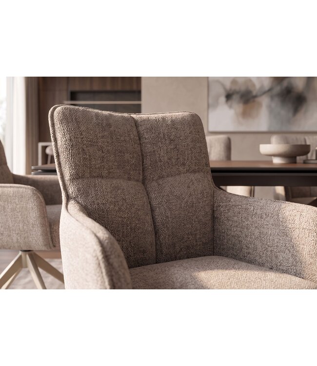 Invicta Interior Draaistoel LUGANO 360° auto-return met armleuningen 150 kg draagvermogen chenille tweed taupe - 49327