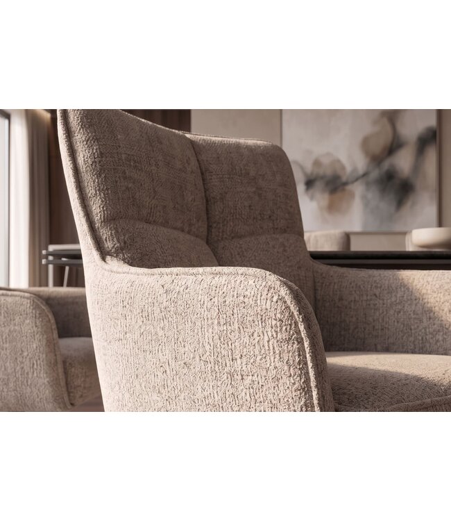 Invicta Interior Draaistoel LUGANO 360° auto-return met armleuningen 150 kg draagvermogen chenille tweed taupe - 49327