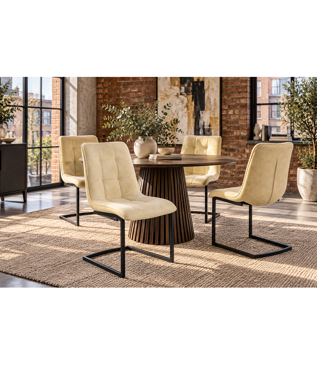 Invicta Interior Cantilever stoel MIAMI vierkante quilting microvezel antiek beige met zwart metalen frame - 49331
