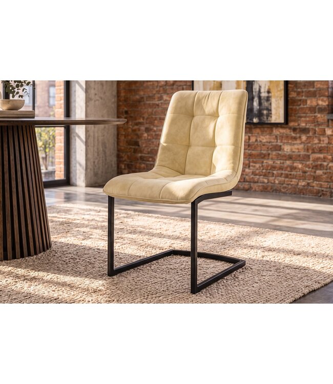 Invicta Interior Cantilever stoel MIAMI vierkante quilting microvezel antiek beige met zwart metalen frame - 49331