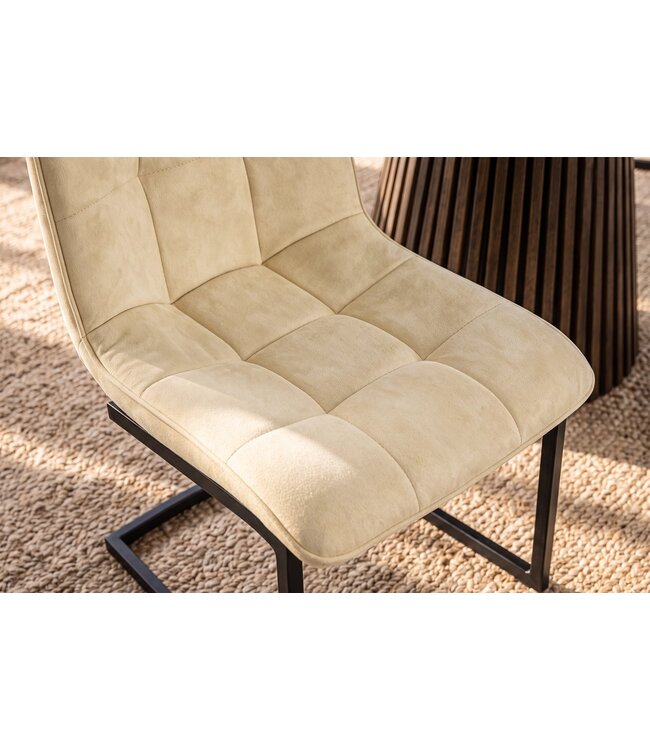 Invicta Interior Cantilever stoel MIAMI vierkante quilting microvezel antiek beige met zwart metalen frame - 49331