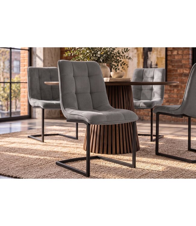 Invicta Interior Vrijdragende stoel MIAMI vierkante quilting touw grijs met zwart metalen frame - 49334