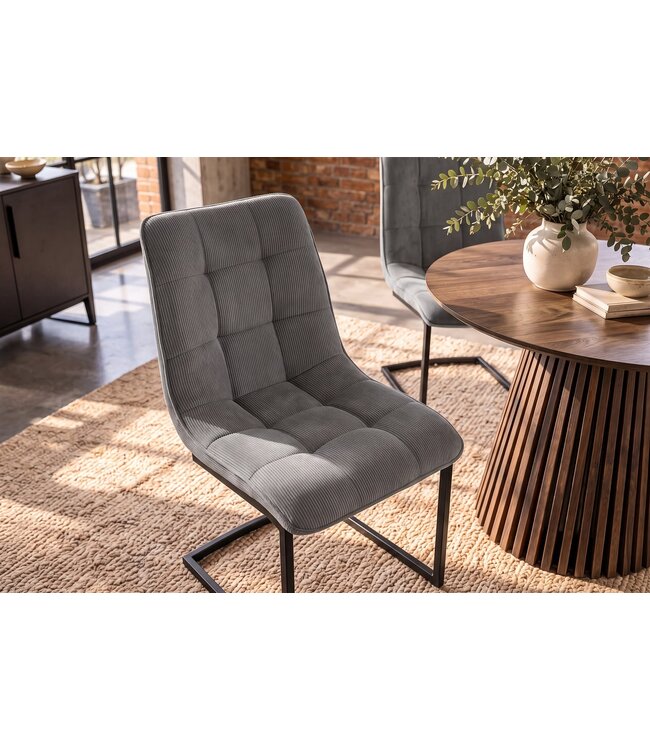 Invicta Interior Vrijdragende stoel MIAMI vierkante quilting touw grijs met zwart metalen frame - 49334